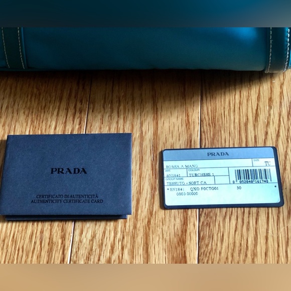 Prada Borsa A Mano Handbag Turquoise / Blue Tessuto + Soft CA BN1841 Tote Hobo - Picture 10 of 17